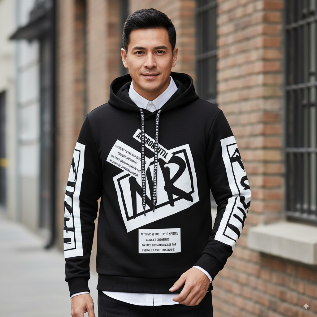 Cotton Blend Printed Full Sleeves Mens Hooded Neck T-Shirt